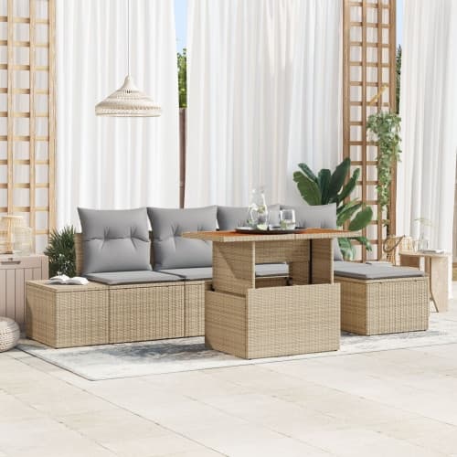 6-delat trädgårdsoff-set med kuddar Beige Poly-Rotting