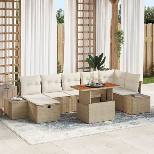 8-delat trädgårdsoffa-set med kuddar Beige Poly Rattan