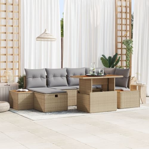 7-delat Trädgårdssoffset med kuddar Beige Poly-Rotting