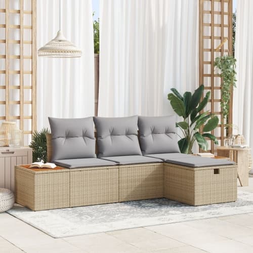 4-delad trädgårdssoffa set med kuddar Beige Poly Rotting