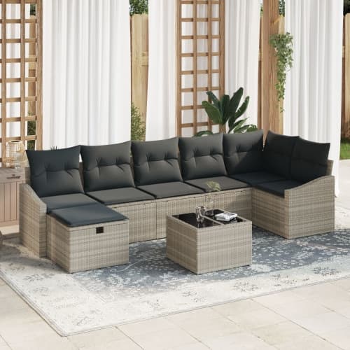 8-delad Trädgårdsoffaset med Kuddar Taupe Poly Rattan
