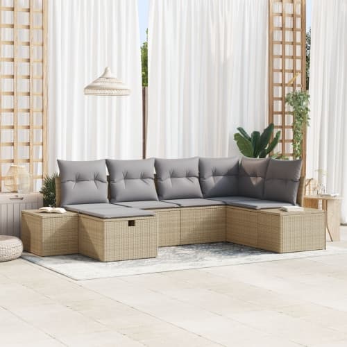 6-dela Trädgårdsoffaset med Kuddar Beige Polyrotting