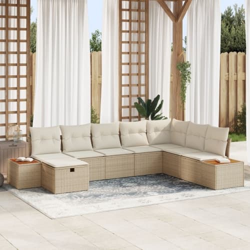 8 Styckars Trädgårdsoffset med Kuddar Beige Poly Rotting