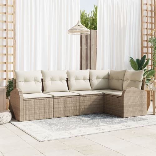 5-delad trädgårdsoffset med dynor - Beige poly rotting