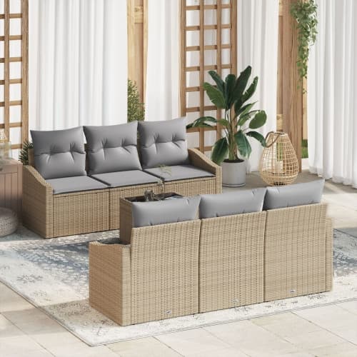 7-delars Trädgård Sofa Set med Kuddar Beige Poly Rattan
