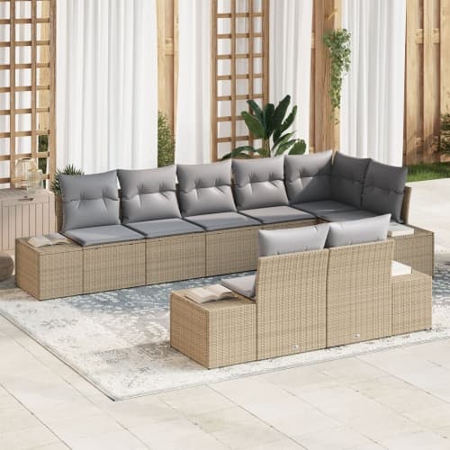 8-delat trädgårdssoffset med kuddar Beige Poly Rattan