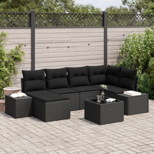 7-delars Trädgårdsoffset med Kuddar Beige Poly Rattan