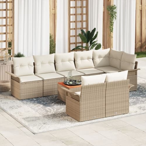 9-delars Trädgårdsoff set med kuddar Beige Poly konstrotting Akacia