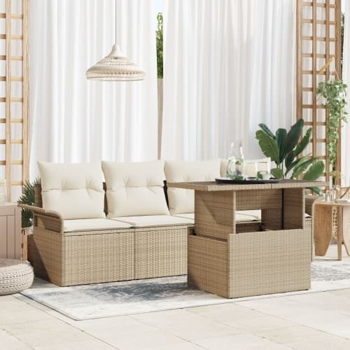 5-delars trädgårdsoffset med kuddar beige poly rattan