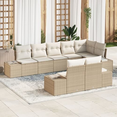 8 Delars Trädgårdssoffa Set Med Kuddar Beige Poly Rottning