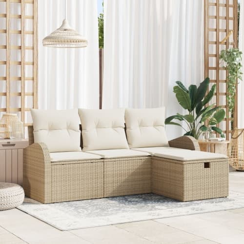 4-delad trädgårdsoffa med kuddar beige poly rotting