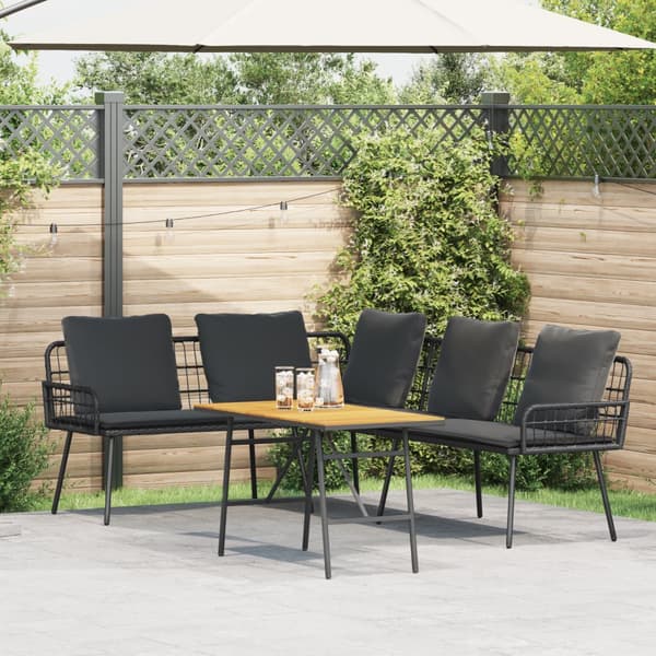 Bistro-set med dynor 2 delar svart konstrotting