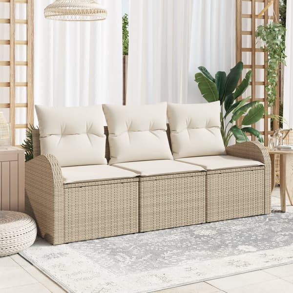 3-delat trädgårdsoffaset med kuddar Beige Polyrotting