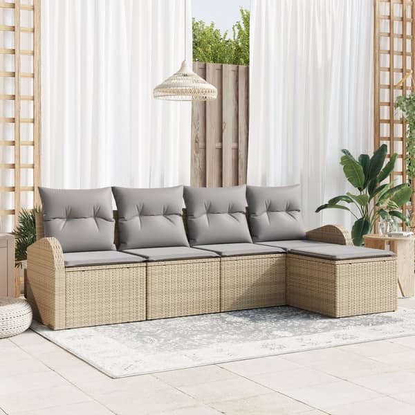 5 Delars Trädgårdsoffeset med Kuddar Beige Poly Rottning