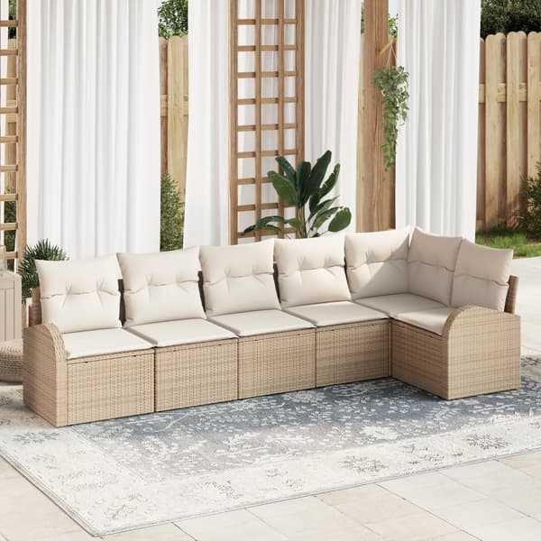 6 Delars Trädgårdsoff Set med Kuddar Beige Poly Rattan