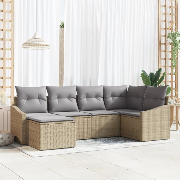 6-delade trädgårdsoffaset med kuddar Beige Polyrotting