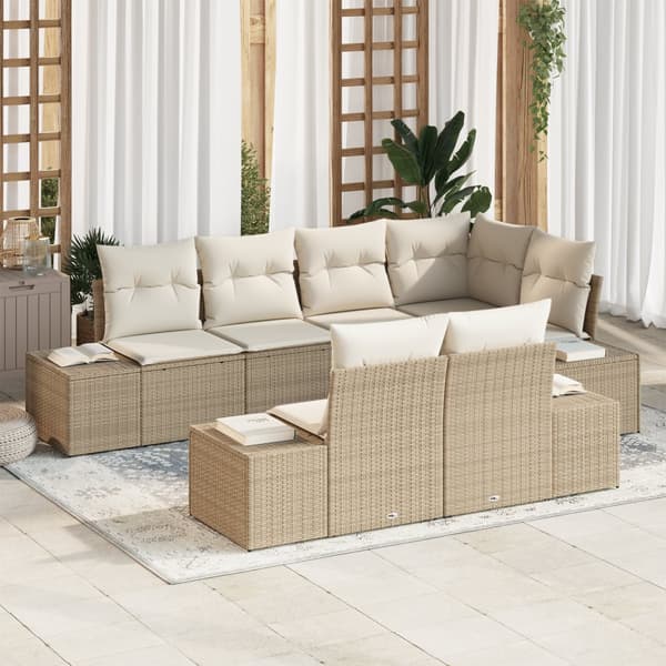 7-delad Trädgårdsofa Set med kuddar Beige Poly rotting