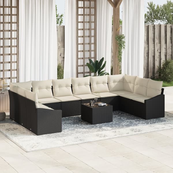 10-delat trädgårdsmöbelset med kuddar Beige Poly Rattan