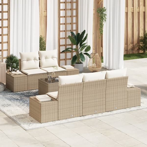 6-delars trädgårdsoffa med kuddar Beige Poly Rattan