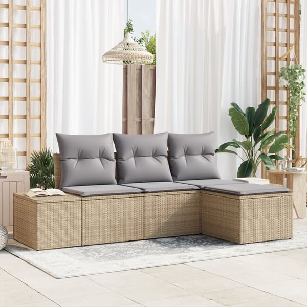 4-delat trädgårdsoffaset med kuddar Beige Poly Rottning