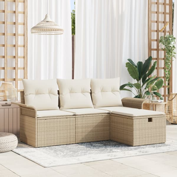 4-delat trädgårdssoffset med dynor Beige Poly Rattan
