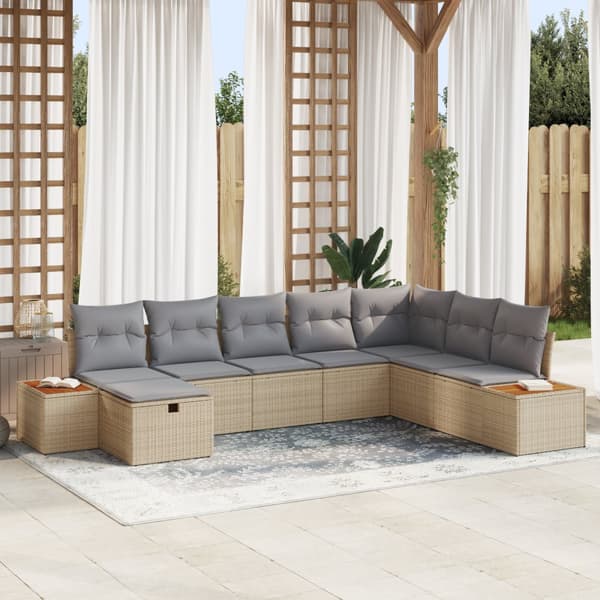 8-delars Trädgårdsofa Set med Kuddar Beige Poly Rattan
