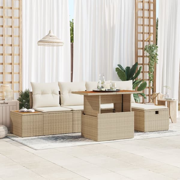 6-delat trädgårdsoffset med kuddar Beige Poly-Rotting