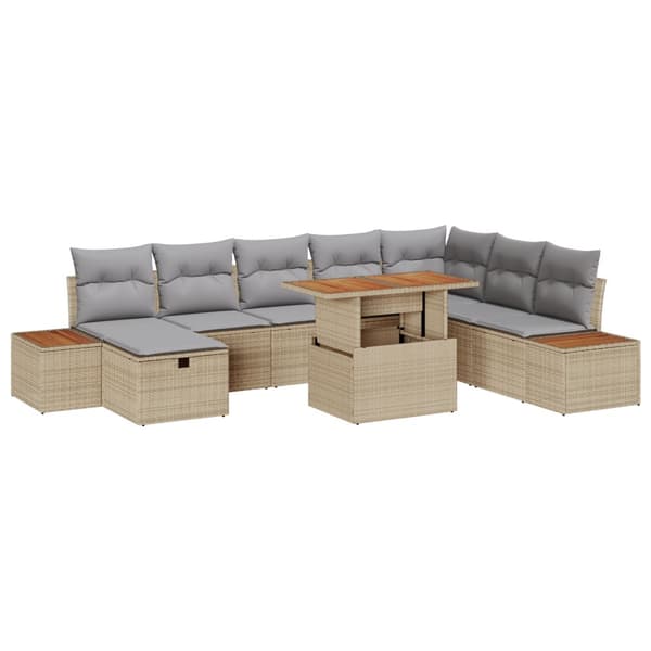 9 Delars Trädgårdsoffset med Kuddar Beige Poly Rattan