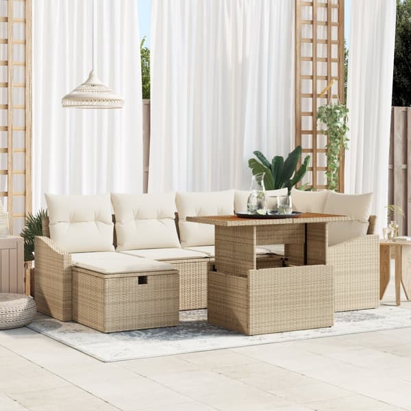 7-delat Trädgårdsoffset med Kuddar Beige Poly Rotting