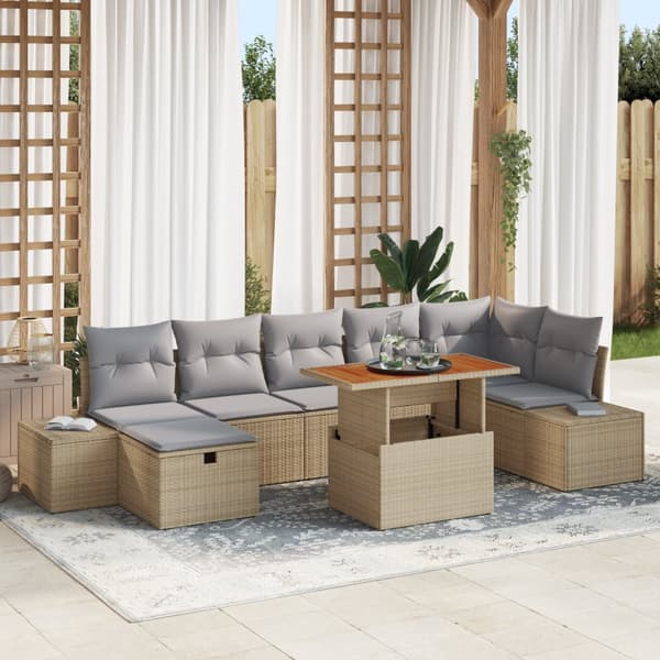 8-delars trädgårdsmatsats med kuddar beige poly rattan akacia