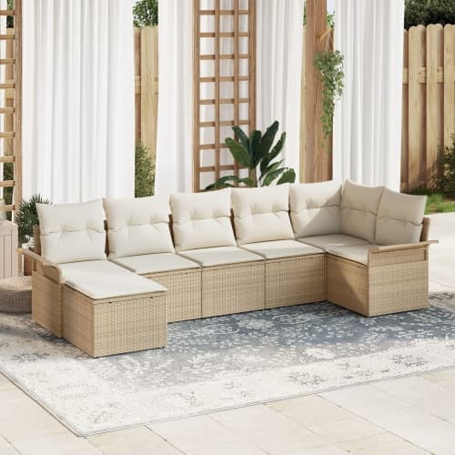 7-delad trädgårdsoffagrupp med kuddar Beige Poly rotting