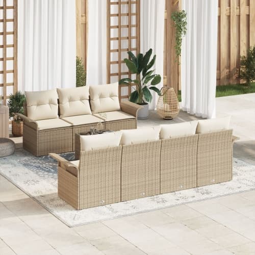8-delat trädgårdsoffas med kuddar beige poly rattan