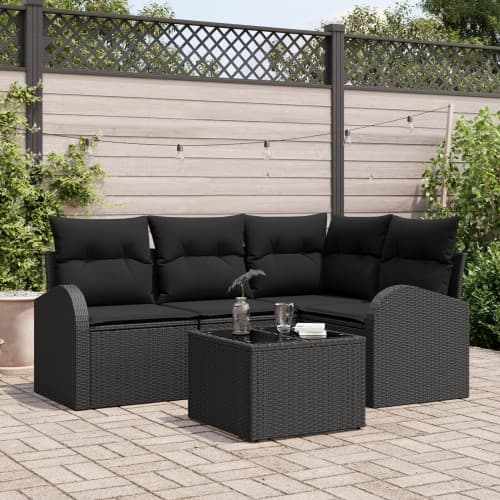 5 Delar Trädgårdssoffset Med Kuddar Beige Poly Rattan
