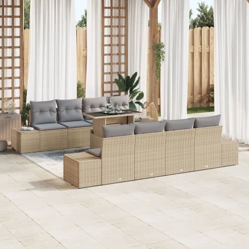 9-delad trädgårdsoffagrupp med kuddar Beige Poly Rotting