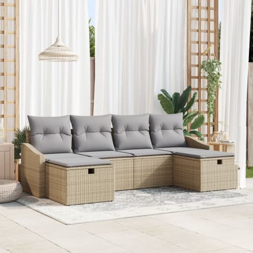 6-delad trädgårdsoffagrupp med kuddar Beige Poly Rotting