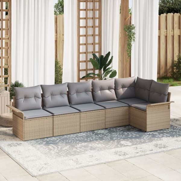 6-delad Trädgårdsoffaset med Kuddar i Beige Poly Rattan