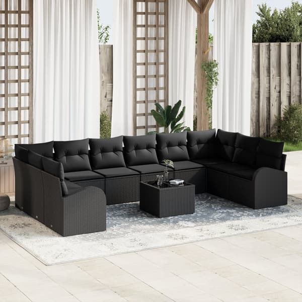 11-delars trädgårdsoff-set med kuddar i beige poly-rattan