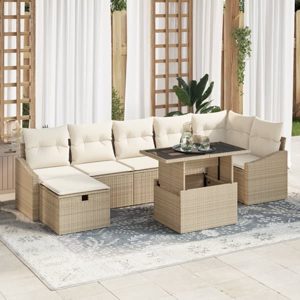 8-delat trädgårdsoff-set med kuddar Beige Poly Rotting