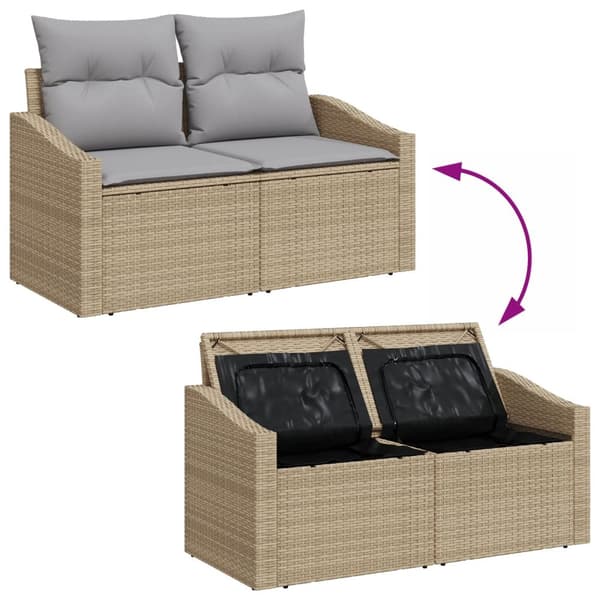 2-Sits Gårdssoffa med Förvaring & Kuddar Beige Poly Rattan