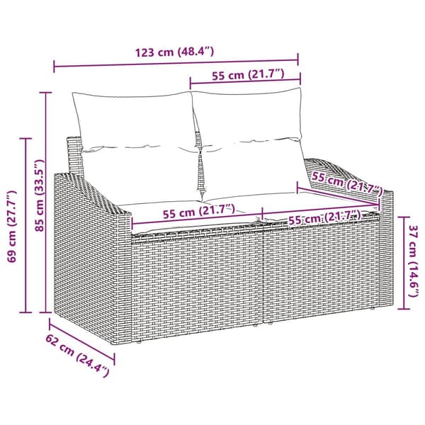 2-Sits Gårdssoffa med Förvaring & Kuddar Beige Poly Rattan