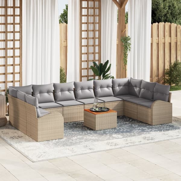 11 Delars Trädgårdsoffaset med Kuddar Beige Poly Rattan Akacia
