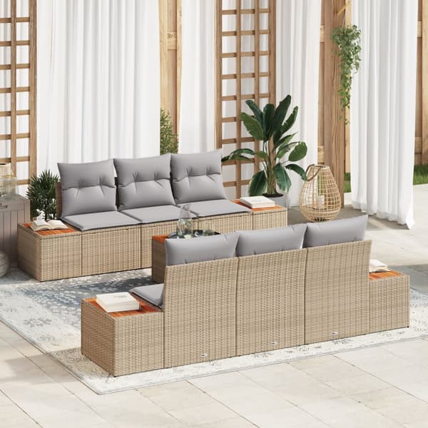 7-delat trädgårdsoffasett med kuddar Beige Poly Rattan Akacia