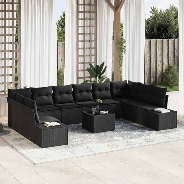 11-delat Trädgårdsoffer-set med kuddar Beige Poly Rattan