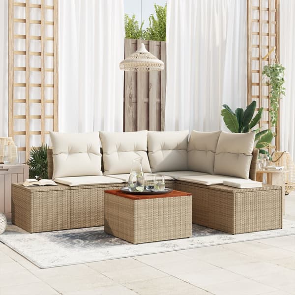 5-delars trädgårdsoffaset med kuddar Beige Poly rotting Acacia