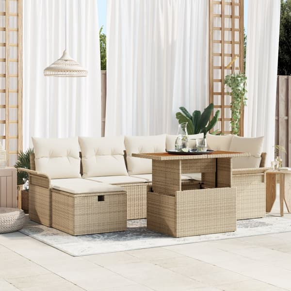 7-delat trädgårdssoffset med kuddar Beige Poly Rotting