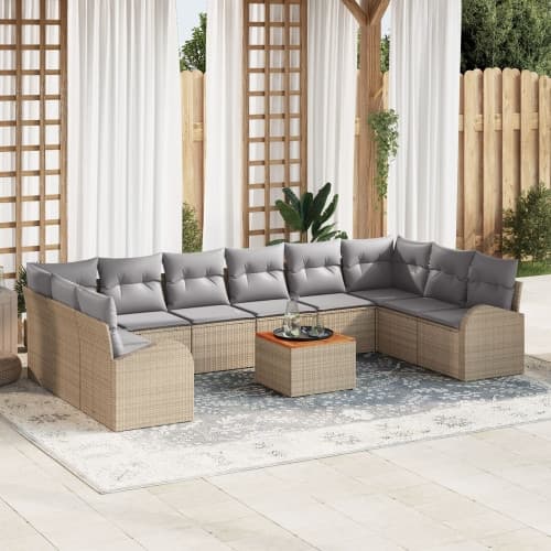 11 Delars Trädgårdsoffaset med Kuddar Beige Poly Rattan Akacia