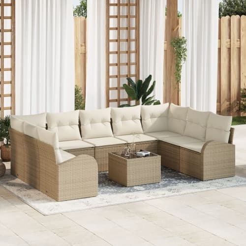 10 Delars Trädgårdsoffset med Kuddar Brown Poly Rattan