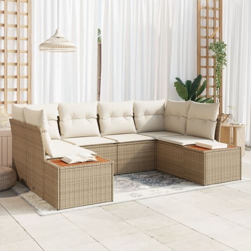 6-delars trädgårdsoffaset med dynor Beige Poly Rattan Acacia