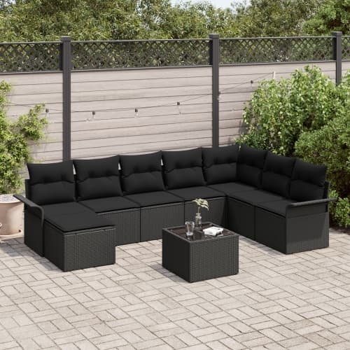9-delad trädgårdsoffagrupp med kuddar Beige Poly Rattan