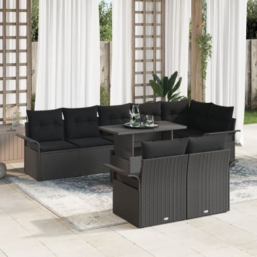 9-delat trädgårdsofa-set med kuddar svart poly rattan